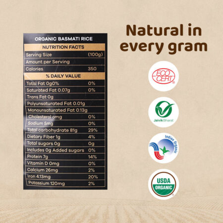 true story organic basmati rice nutrition table