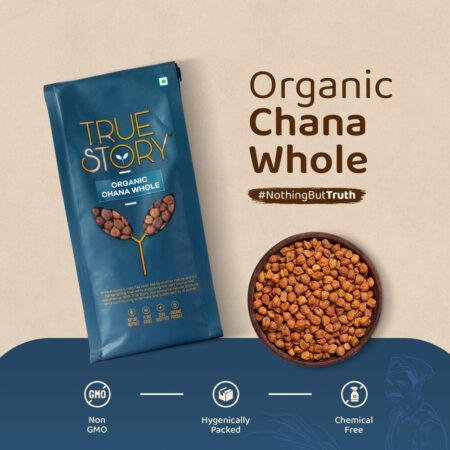 true story organic brown chana packet and organic chana in bowl