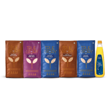 true story organic jaggery powder true story organic raw sugar true story organic cold pressed groundnut oil true story pink salt true story organic little millet true story organic amaranth